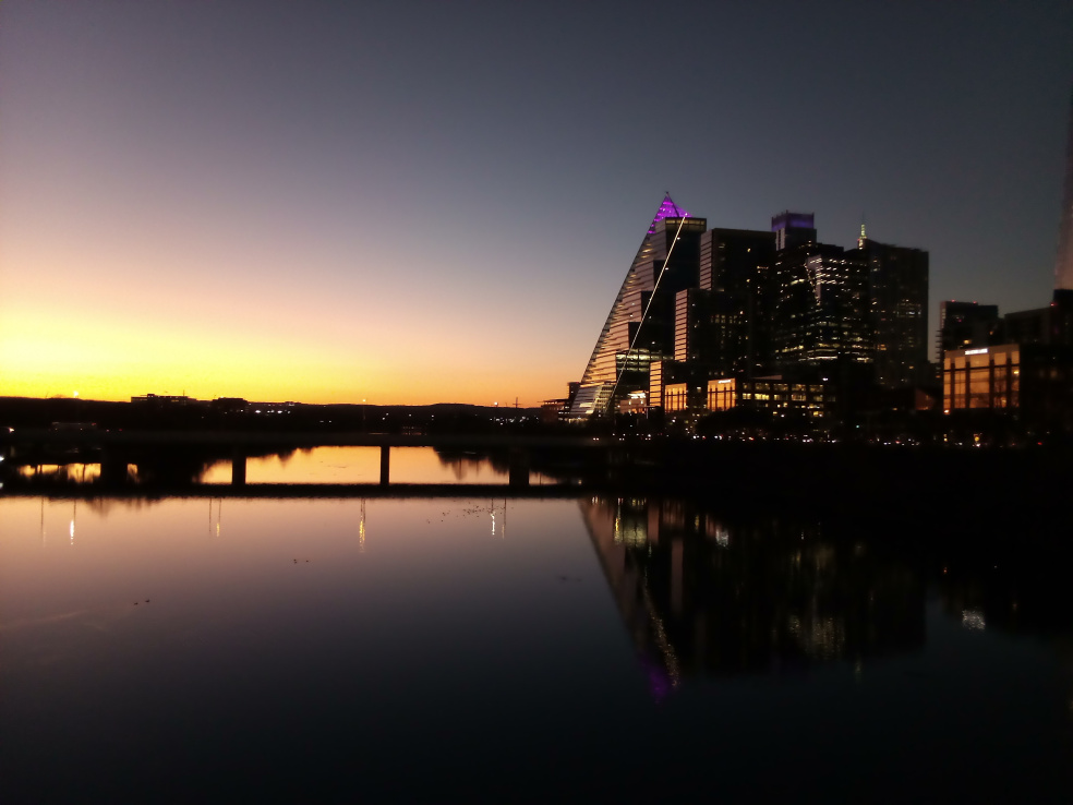 Downtown Austin, TX skyline at night from First St bridge