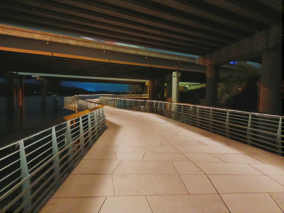 Bike path in Austin, TX under Hwy 35 bridge