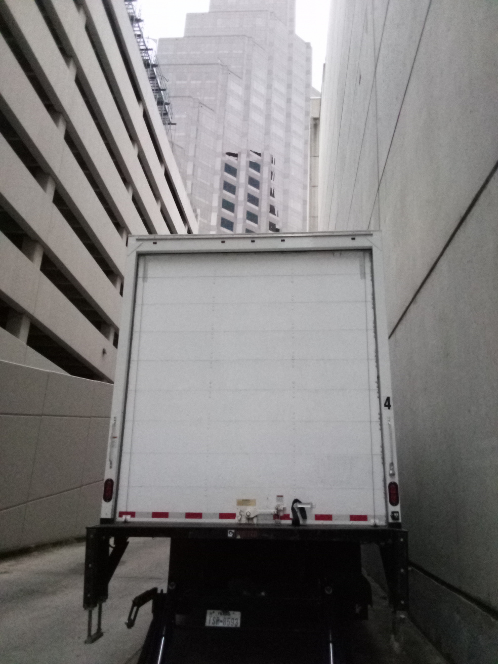 Moving truck parked in downtown Austin, TX