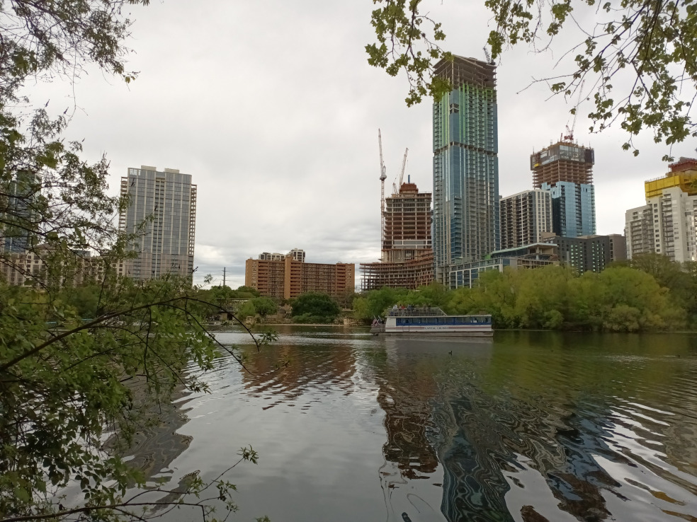 Downtown Austin, TX skyline boat in the river