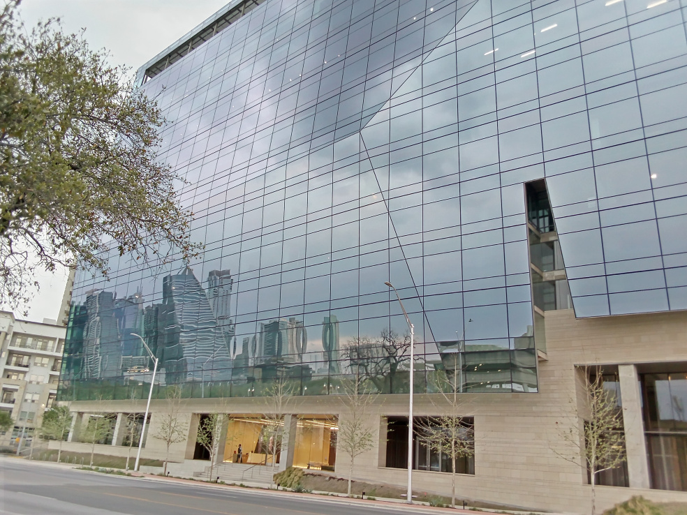Downtown Austin buildings reflected in another building